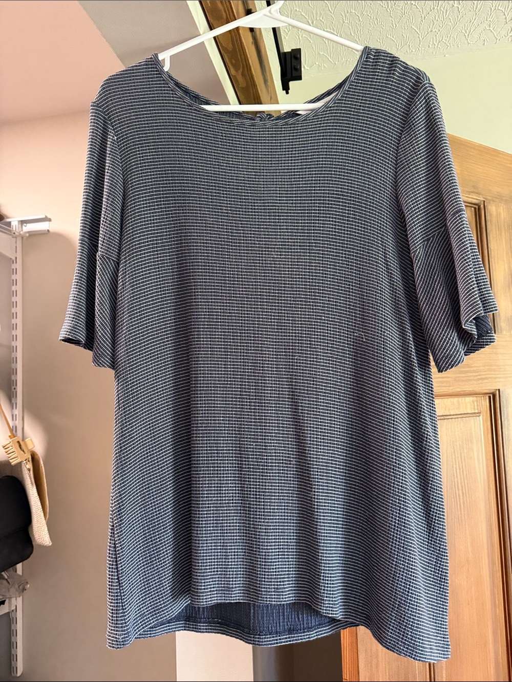 Lauren Conrad Casual Striped Short Sleeve Top - Navy and White